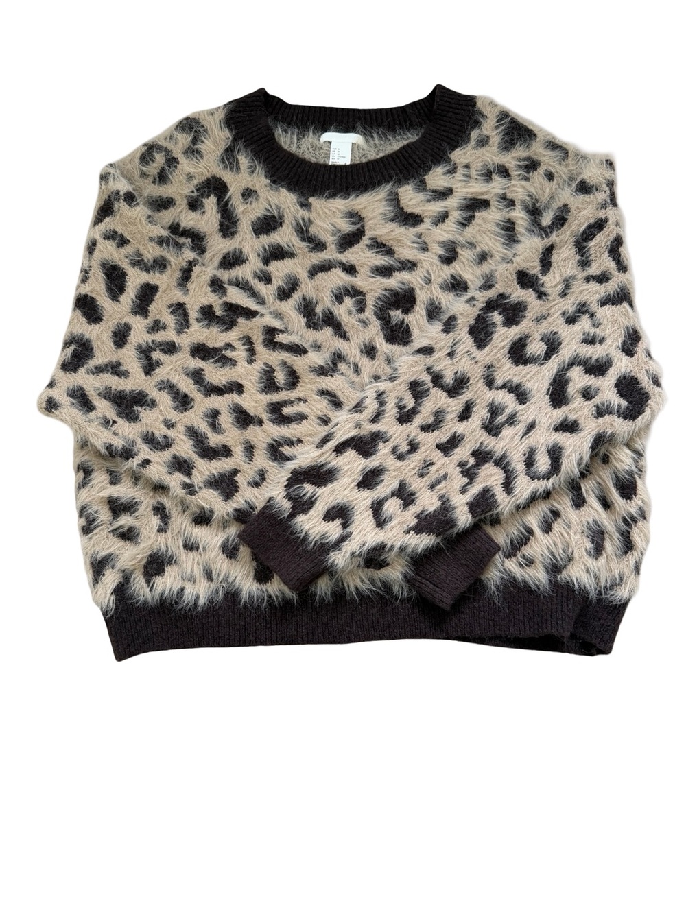 H&M Leopard Print Fuzzy Crewneck Sweater - Beige and Black